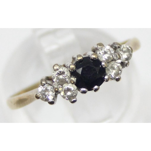 1176 - 9ct gold sapphire and white stone ring, marked and XRF confirmed, approx size N, approx 1.73g gross