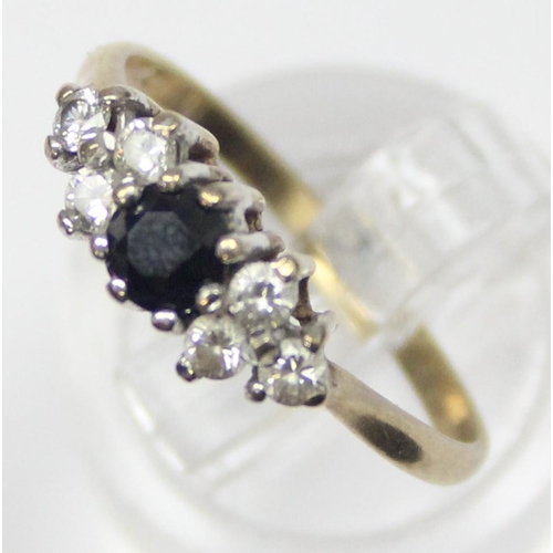 1176 - 9ct gold sapphire and white stone ring, marked and XRF confirmed, approx size N, approx 1.73g gross