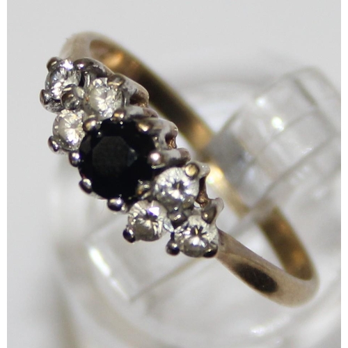 1176 - 9ct gold sapphire and white stone ring, marked and XRF confirmed, approx size N, approx 1.73g gross