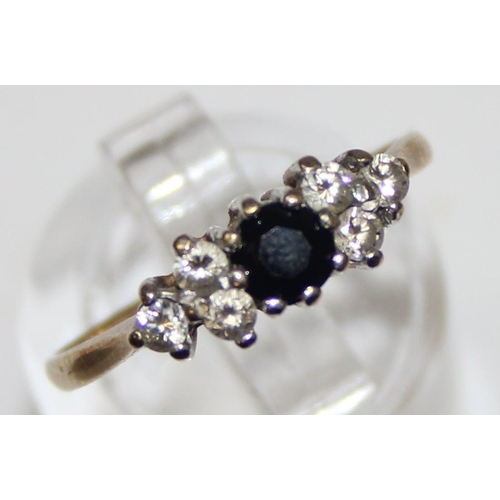 1176 - 9ct gold sapphire and white stone ring, marked and XRF confirmed, approx size N, approx 1.73g gross