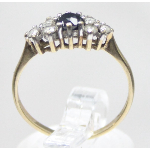 1176 - 9ct gold sapphire and white stone ring, marked and XRF confirmed, approx size N, approx 1.73g gross