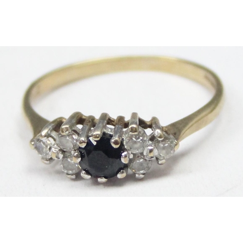 1176 - 9ct gold sapphire and white stone ring, marked and XRF confirmed, approx size N, approx 1.73g gross