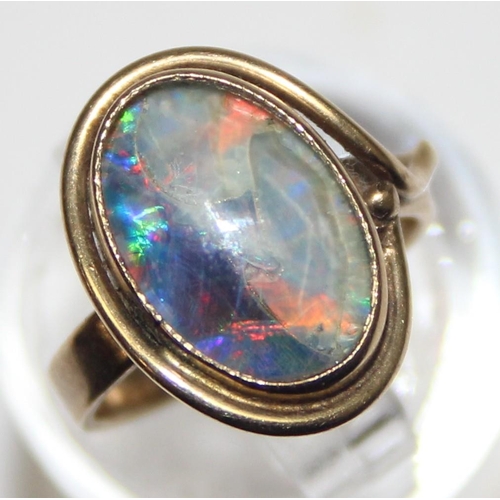 1177 - An unusual opal-like stone ring, possibly a triplet, marked and XRF confirmed, approx size D, approx... 