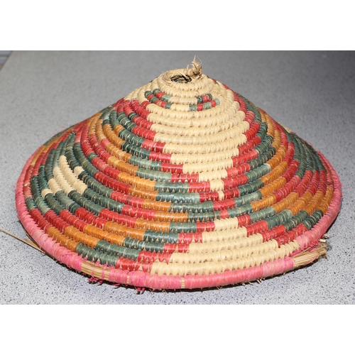 273 - Vintage woven wicker hanging storage basket possibly African or Native American, approx 68cm H x 80c... 