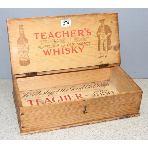 274 - A vintage wooden Teacher's Whisky advertising box/crate, approx 42 x 27 x 11cm