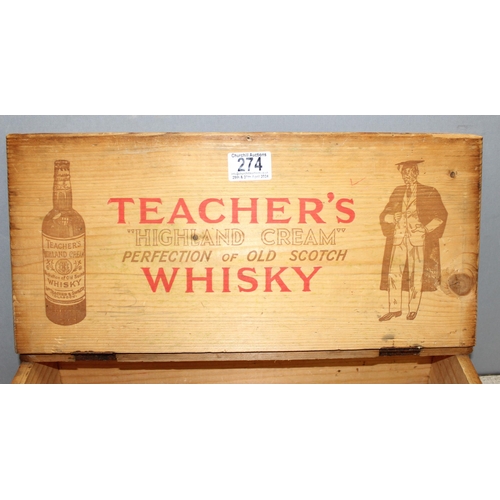 274 - A vintage wooden Teacher's Whisky advertising box/crate, approx 42 x 27 x 11cm