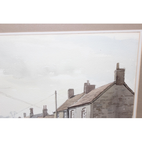 423 - Original watercolour of a street scene in frame, dated 1985 signed K A Head, approx 75cm x 57cm