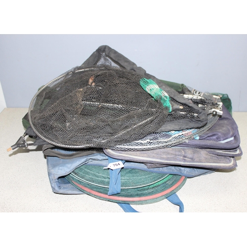 704 - Qty of fishing landing nets, keep nets and landing mats etc