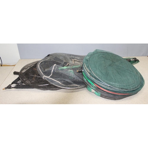 704 - Qty of fishing landing nets, keep nets and landing mats etc