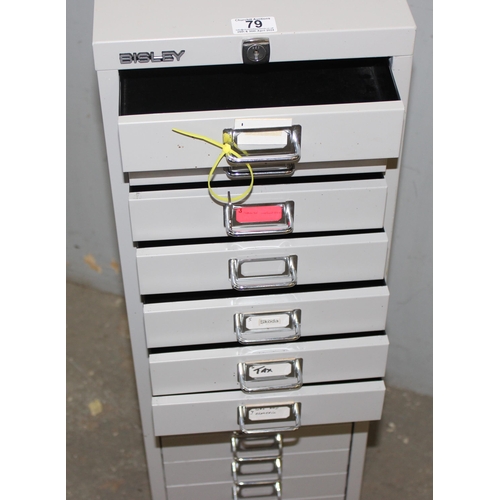 79 - Grey Bisley 15 drawer cabinet, approx 28cm x 43cm x 95cm tall