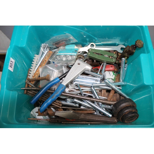 803 - Box of assorted tools