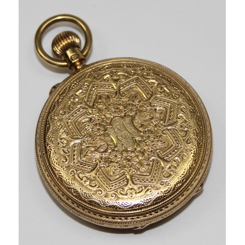 1309 - An antique 18ct gold cased pocket or fob watch with decorative dial, unmarked movement, case marked ... 