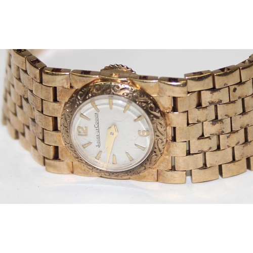 1319 - A vintage ladies Jaeger Le Coultre watch with heavy 9ct gold mesh strap, marked 375 in various place... 