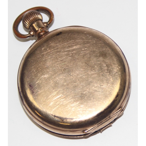 1323 - An antique gold plated full hunter pocket watch with Dennison case and Swiss movement 