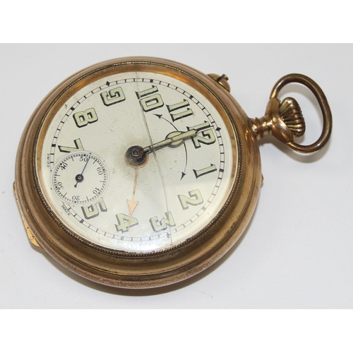 1331 - An unusual vintage Swiss made alarm pocket watch in gold plated case, the cover stamped Brevet 11242... 