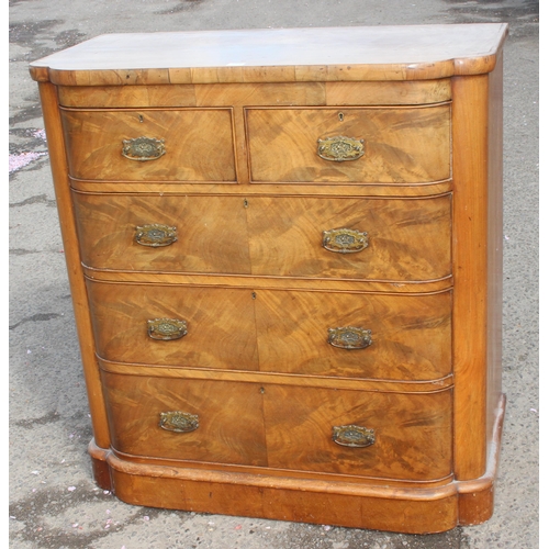 154 - An antique 2 over 3 chest of drawers with brass handles, approx 119cm wide x 54cm deep x 116cm tall