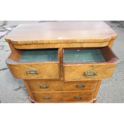 154 - An antique 2 over 3 chest of drawers with brass handles, approx 119cm wide x 54cm deep x 116cm tall