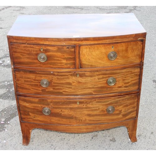 155 - A Victorian mahogany 2 over 2 bow fronted chest of drawers, approx 90cm wide x 52cm deep x 92cm tall