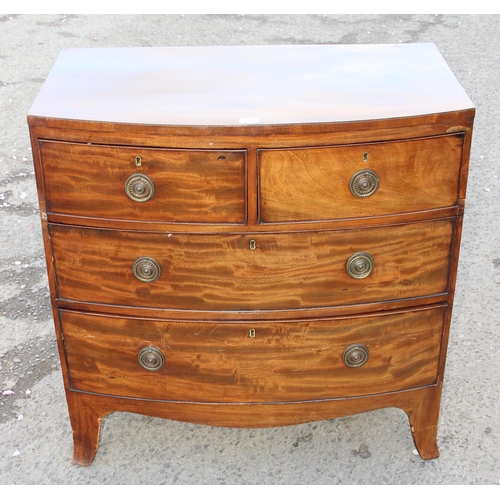 155 - A Victorian mahogany 2 over 2 bow fronted chest of drawers, approx 90cm wide x 52cm deep x 92cm tall