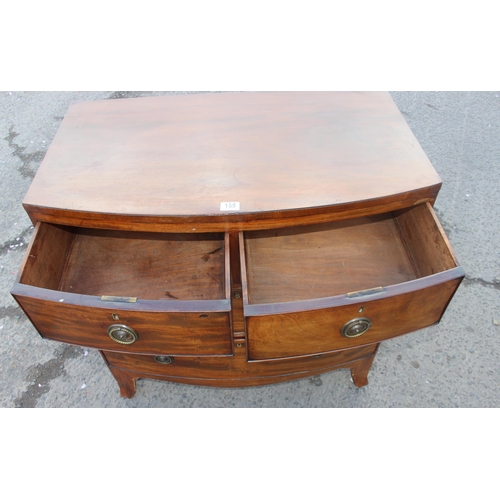 155 - A Victorian mahogany 2 over 2 bow fronted chest of drawers, approx 90cm wide x 52cm deep x 92cm tall