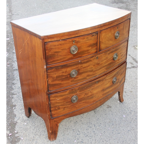 155 - A Victorian mahogany 2 over 2 bow fronted chest of drawers, approx 90cm wide x 52cm deep x 92cm tall