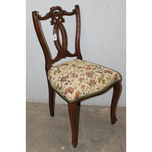 102 - A near pair of 19th century Chippendale style mahogany chairs with matching upholstery