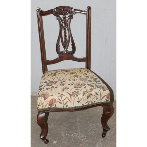 102 - A near pair of 19th century Chippendale style mahogany chairs with matching upholstery