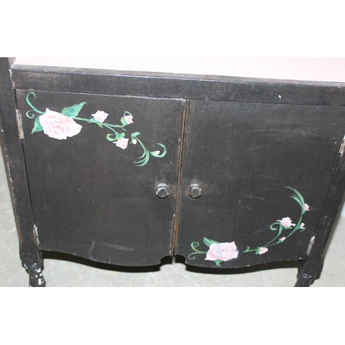 106 - Vintage upcycled bedside table, with floral hand painted decoration, approx 59cm wide x 36cm deep x ... 