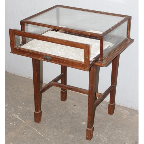 117 - Antique mahogany display or bijouterie table, fully glazed display top with sliding front drawer, id... 