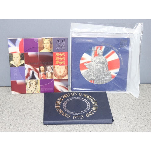 1244 - Great Britain & Northern Ireland Royal Mint coins - 3 boxed uncirculated coin sets, 1972, 2002 & 200... 