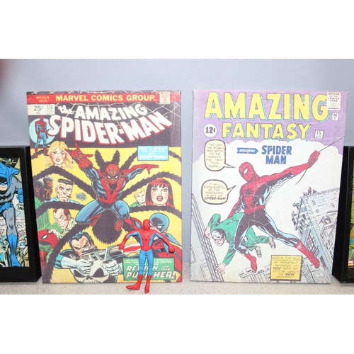 1525 - Qty of Marvel and DC comics ephemera to include comics, canvasses and holographic pictures