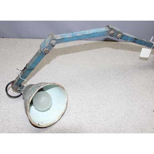 253 - Vintage workshop lathe lamp in blue, approx 70cm