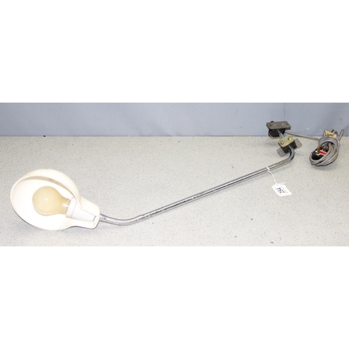 254 - Workshop lathe lamp in chrome and white, approx 85cm