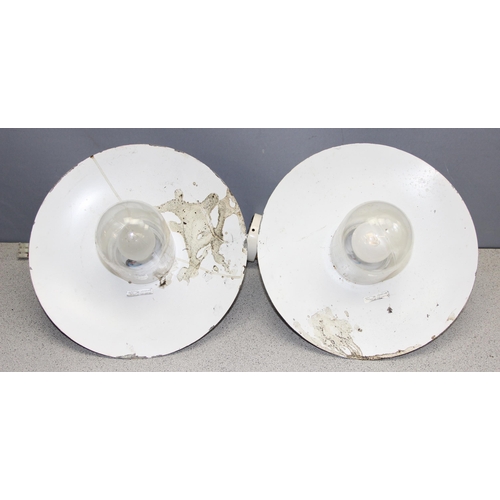 255 - Pair of white industrial style wall lights, approx 28cm H