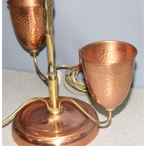 256 - Unusual copper and brass epergne style lamp, approx 60cm tall