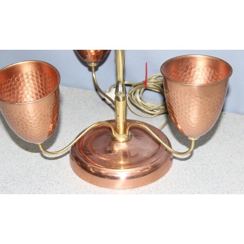 256 - Unusual copper and brass epergne style lamp, approx 60cm tall