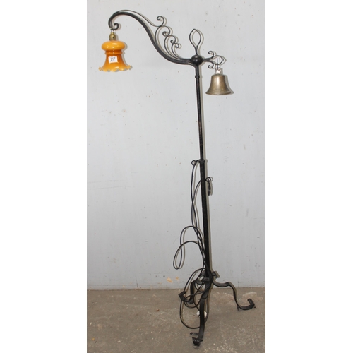 257 - 2 antique style wrought iron standard lamps both in the manner of WAS Benson, one a converted oil la... 