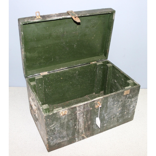 276 - Vintage green painted wooden trunk with handles, approx 52 x 32 x 30cm