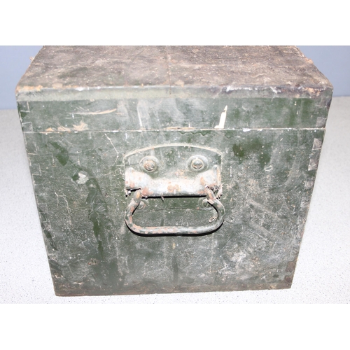 276 - Vintage green painted wooden trunk with handles, approx 52 x 32 x 30cm