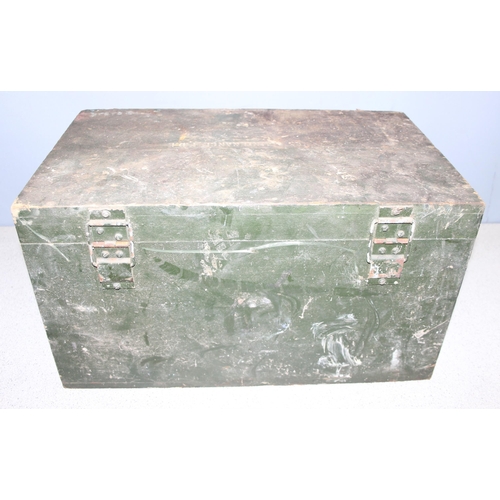 276 - Vintage green painted wooden trunk with handles, approx 52 x 32 x 30cm