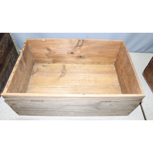 277 - Vintage pine tool-chest, French wine crate and another pine crate, largest approx 71 x 40 x 23cm (3)