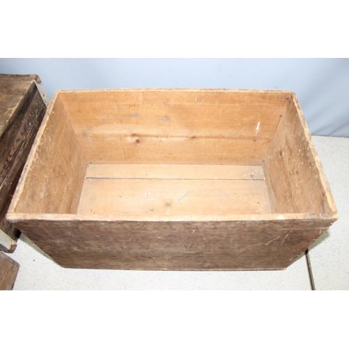 277 - Vintage pine tool-chest, French wine crate and another pine crate, largest approx 71 x 40 x 23cm (3)