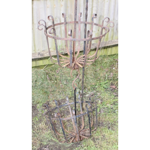 327 - 2 wirework flower baskets, approx 84cm wide x 140cm tall