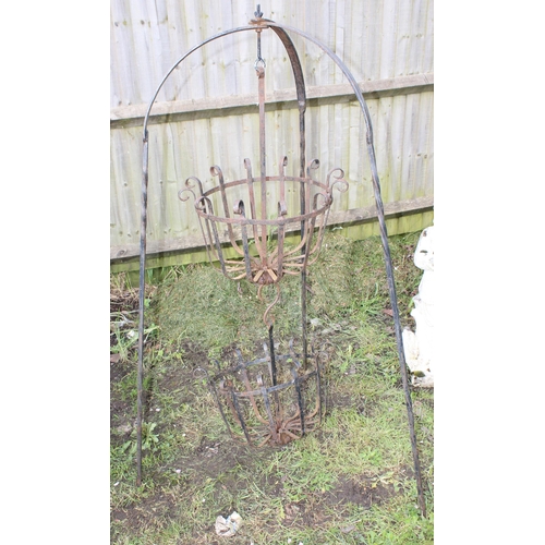 327 - 2 wirework flower baskets, approx 84cm wide x 140cm tall