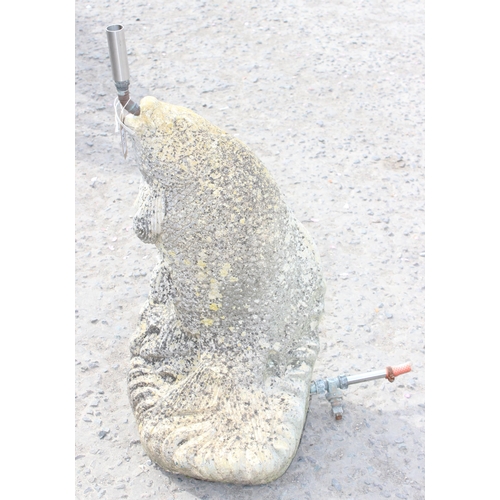 334 - Concrete carp fountain, approx 30cm wide x 71cm tall