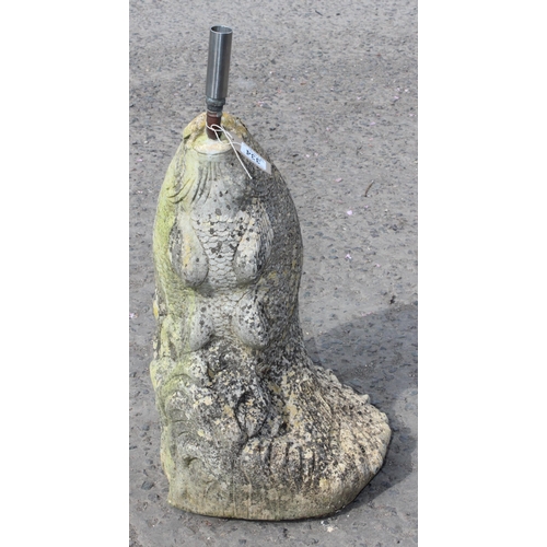 334 - Concrete carp fountain, approx 30cm wide x 71cm tall