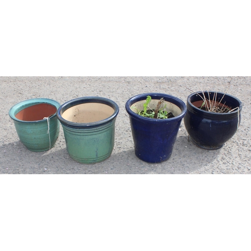 336 - 4 assorted glazed garden planters or pots, the largest approx 36cm wide x 36cm deep x 30cm tall