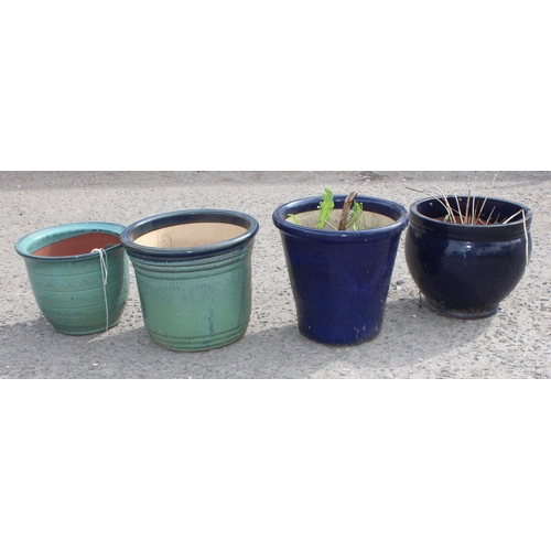 336 - 4 assorted glazed garden planters or pots, the largest approx 36cm wide x 36cm deep x 30cm tall