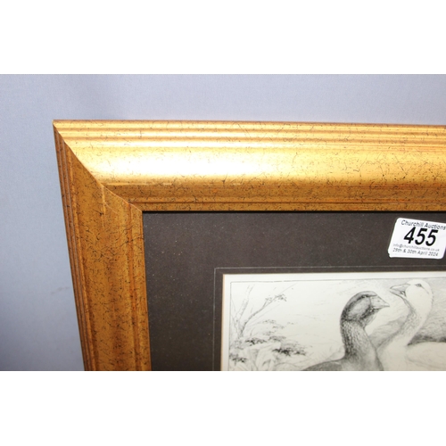 455 - 3 prints in frames of birds, to incl Eagle owl, Henharrier and Toulouse geese, largest approx 44 x 3... 