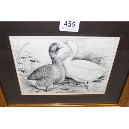 455 - 3 prints in frames of birds, to incl Eagle owl, Henharrier and Toulouse geese, largest approx 44 x 3... 